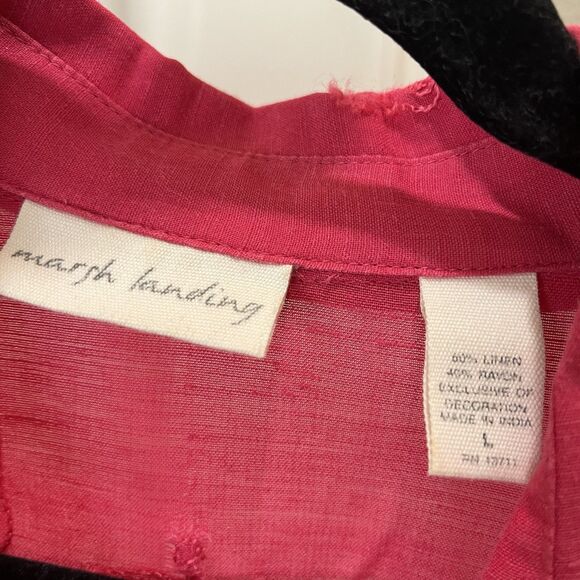 Marsh Landing Pink Floral Embroidered Linen Blend Button Up Top Womens Size L - Picture 6 of 13